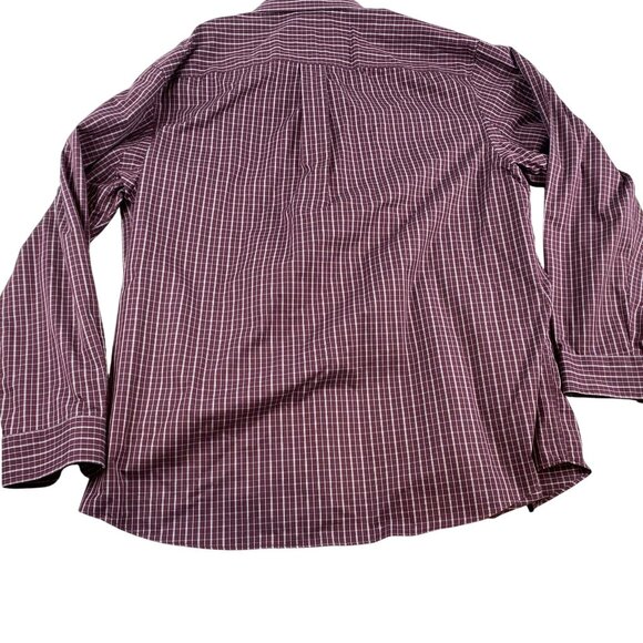 Duluth Trading Mens Shirt XL Wrinklefighter Burgundy & White Checkered Long-Slee - Picture 2 of 5